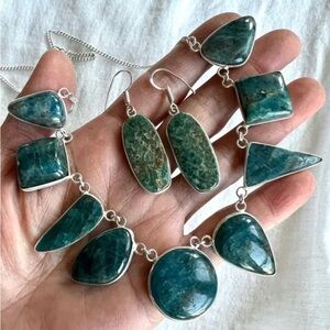 Apatite Necklace and Earrings Set 925 Manifest Booster Multiple Stones Bohemian